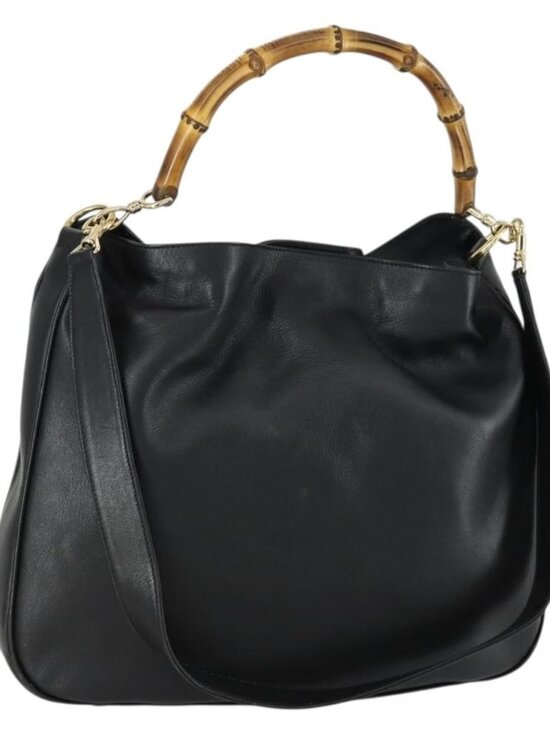 GUCCI Handbags - Authentic GUCCI Bamboo Shoulder Bag Leather 2way Black Gold 001 1577